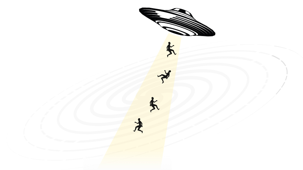 Animated People Going Up Down in an Unidentified Flying Object