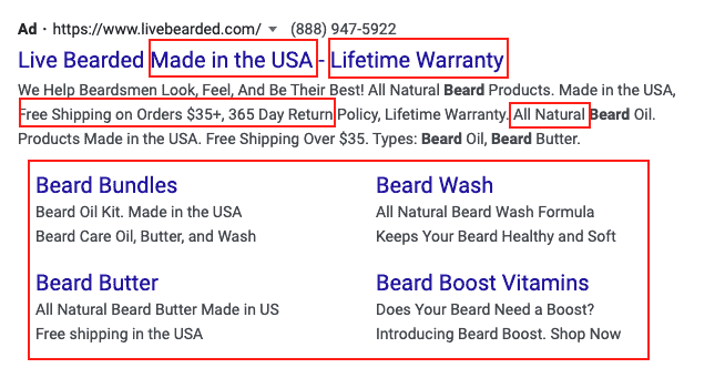 Google Ads brand ad for Live Bearded