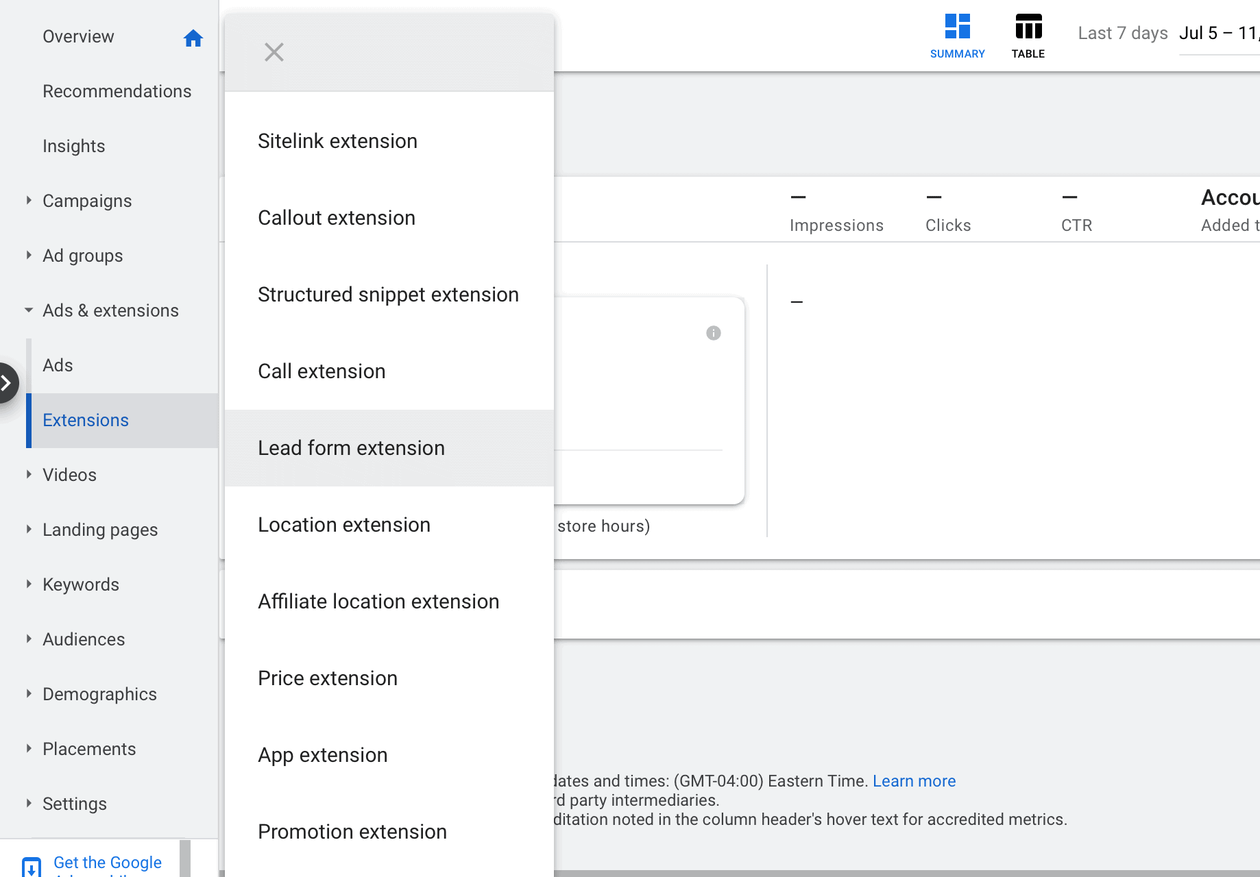 google ad extensions lead form