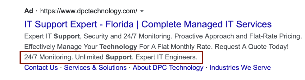 google ad callout extensions