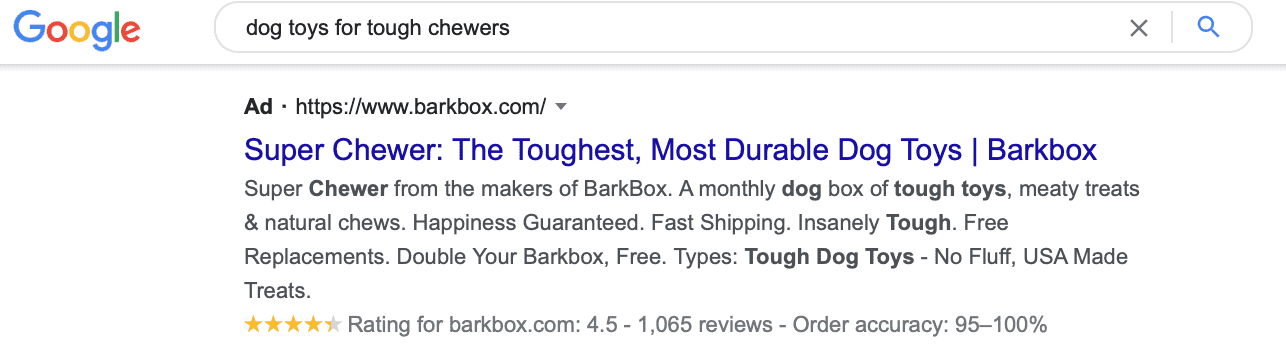 Google search ad promoting specific product