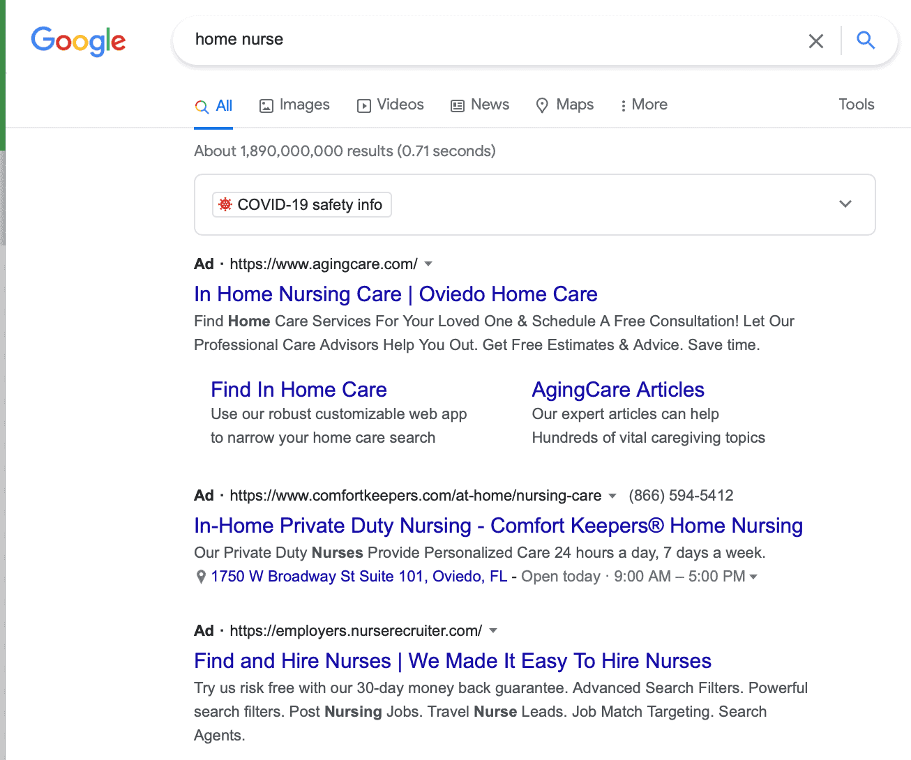 google search result for home nurse