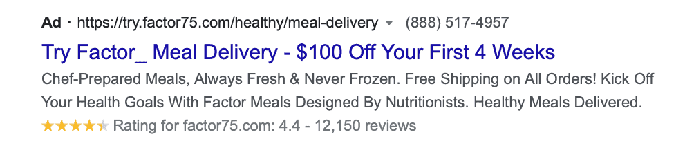 Google search ad highlighting promotion in headline