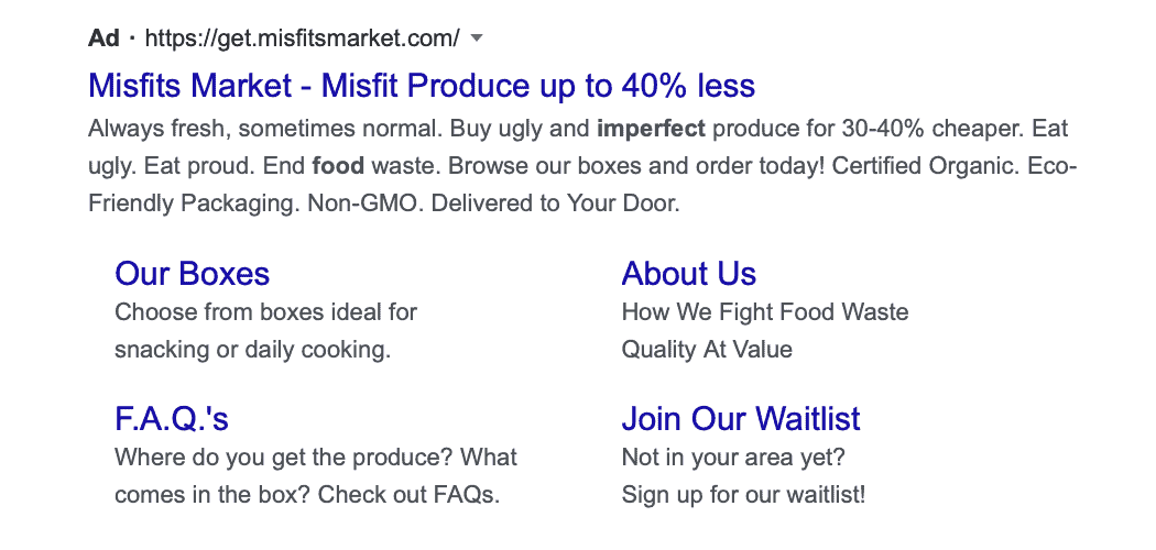 Google search ad strategy showing multiple landing pages for an ad