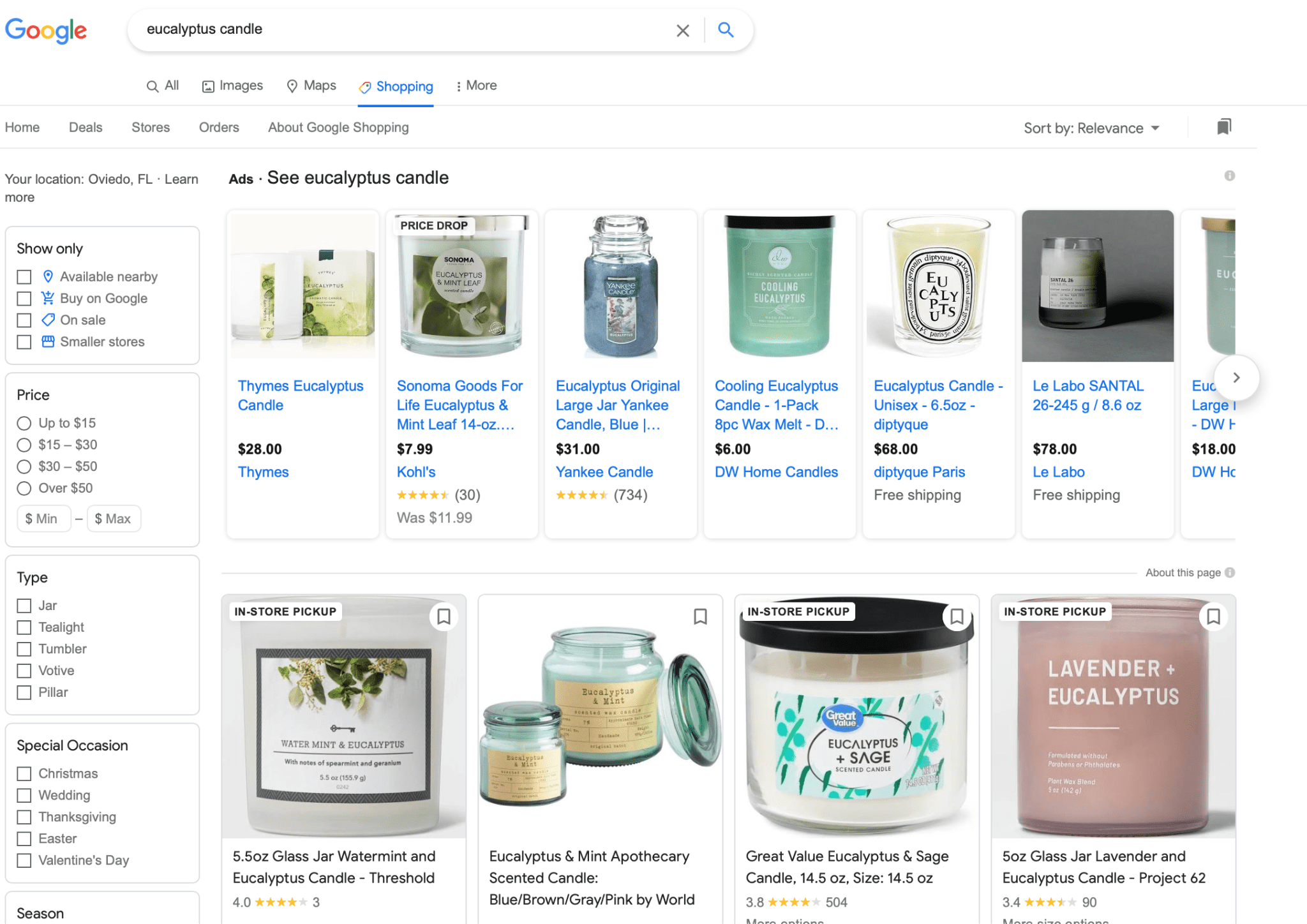 google shopping tab