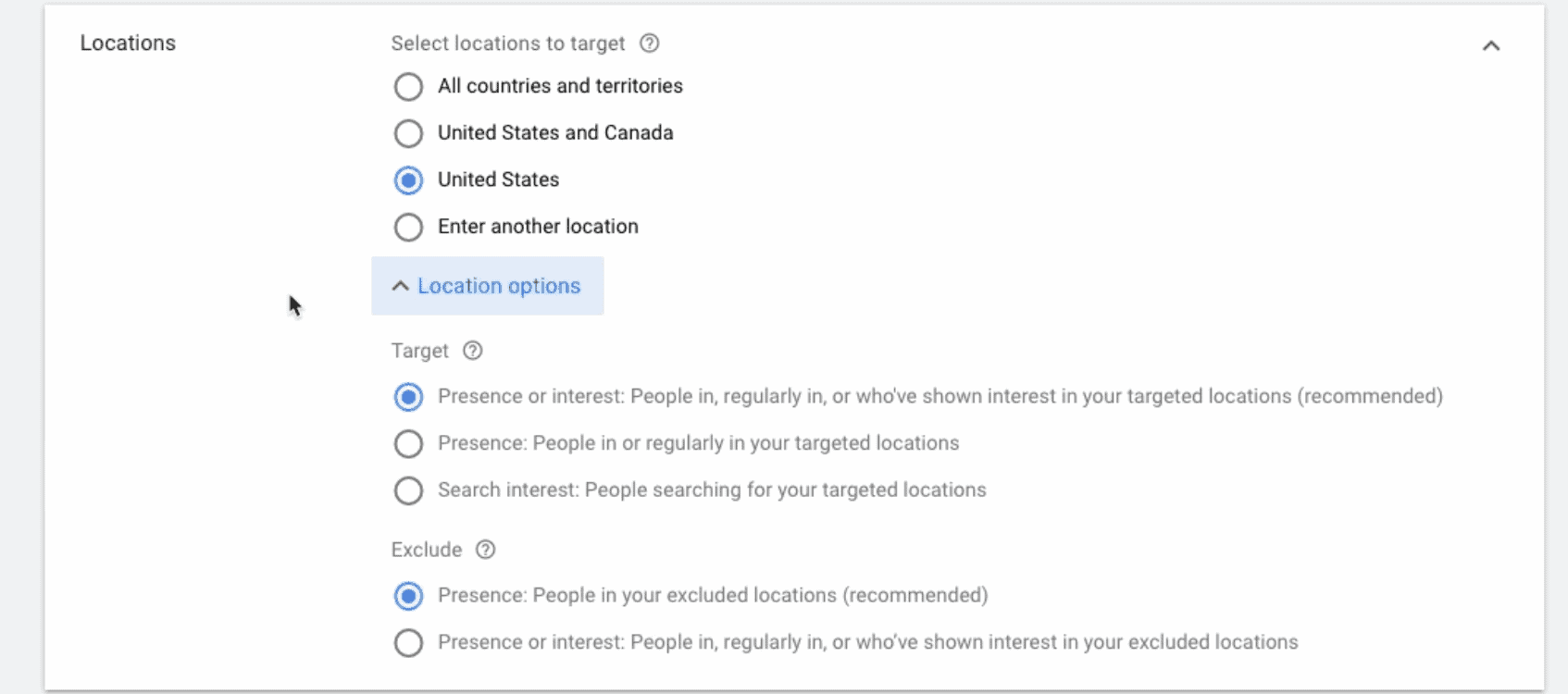 google shopping location targeting settings