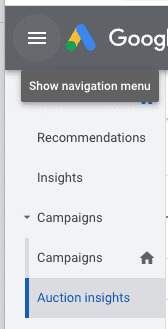 auction insights navigation menu