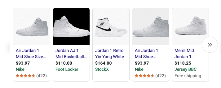 6 White Air Jordan Shoes in Featured Image Snippet in Google with Reviews and Prices