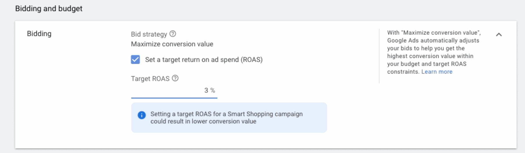 smart shopping bid strategy setting