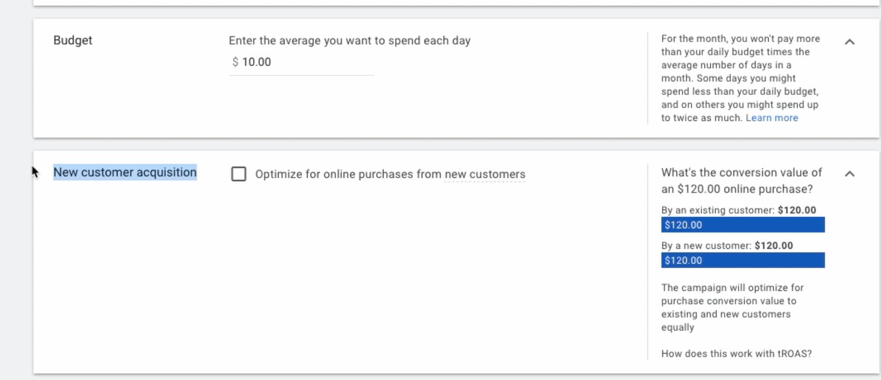 google shopping new customer acquisition setting 