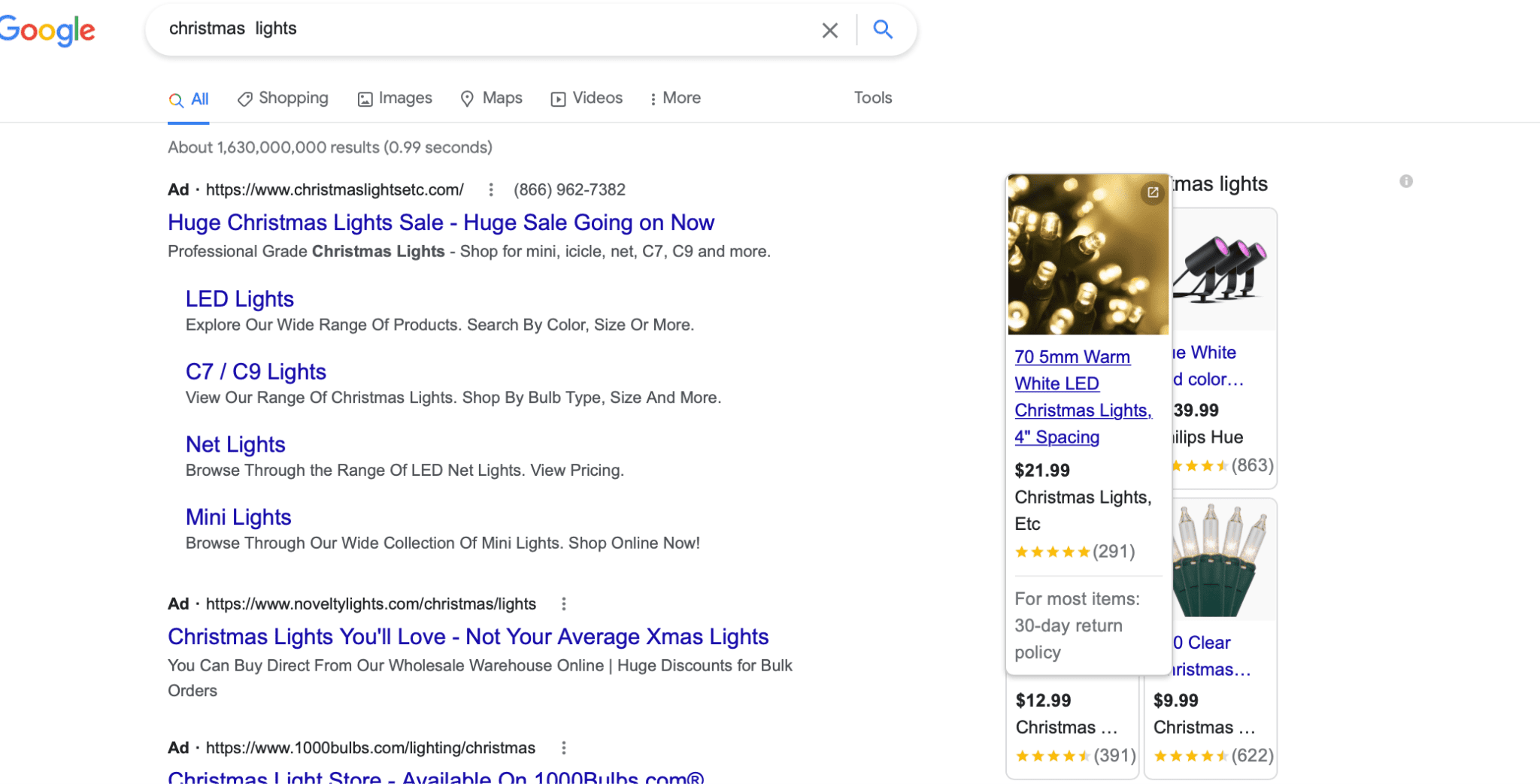 search ads for christmas lights
