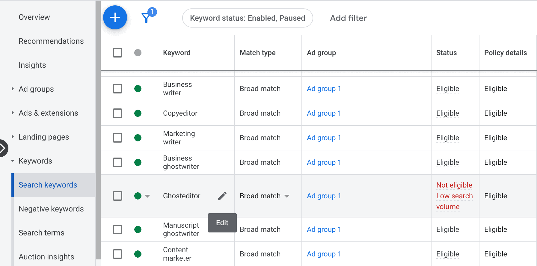 changing keyword match types