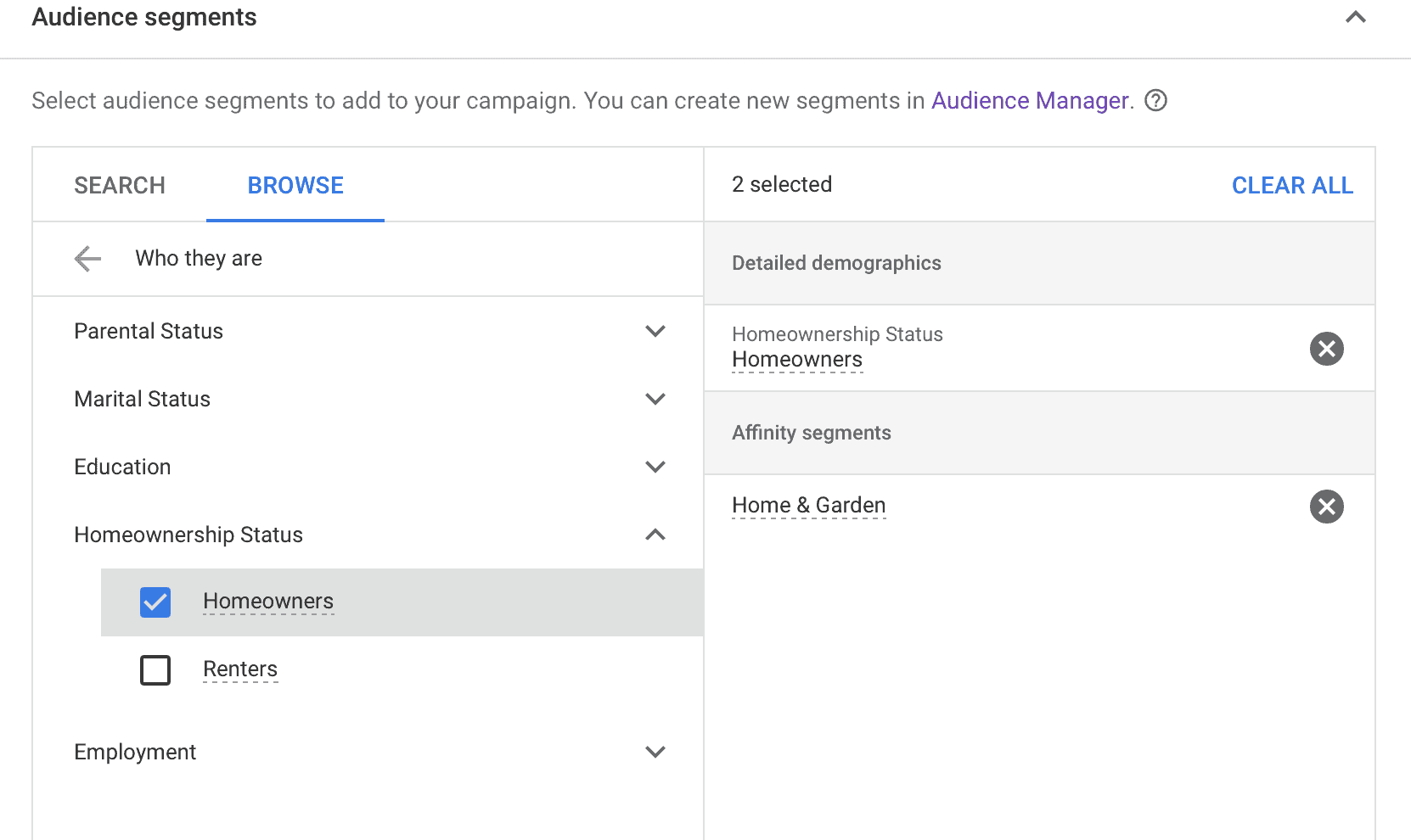 google ads audience segments