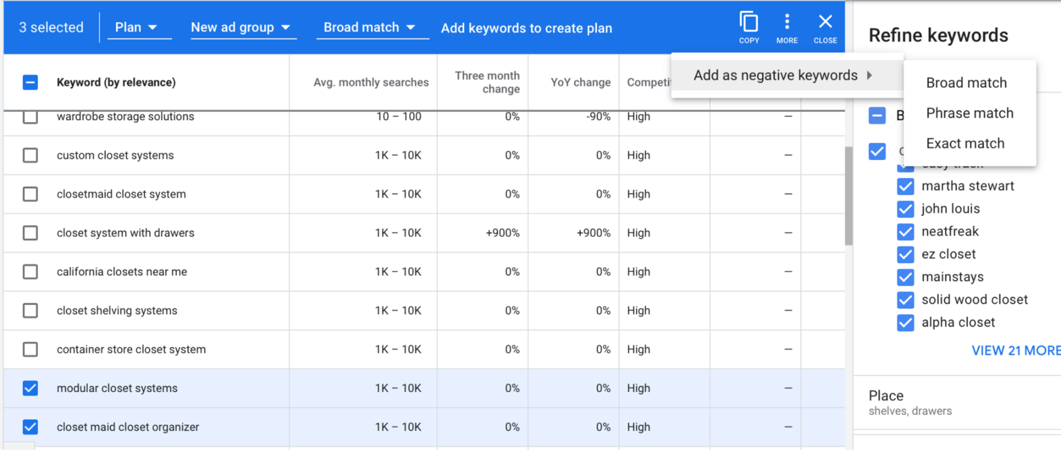 Google ads deals keyword research