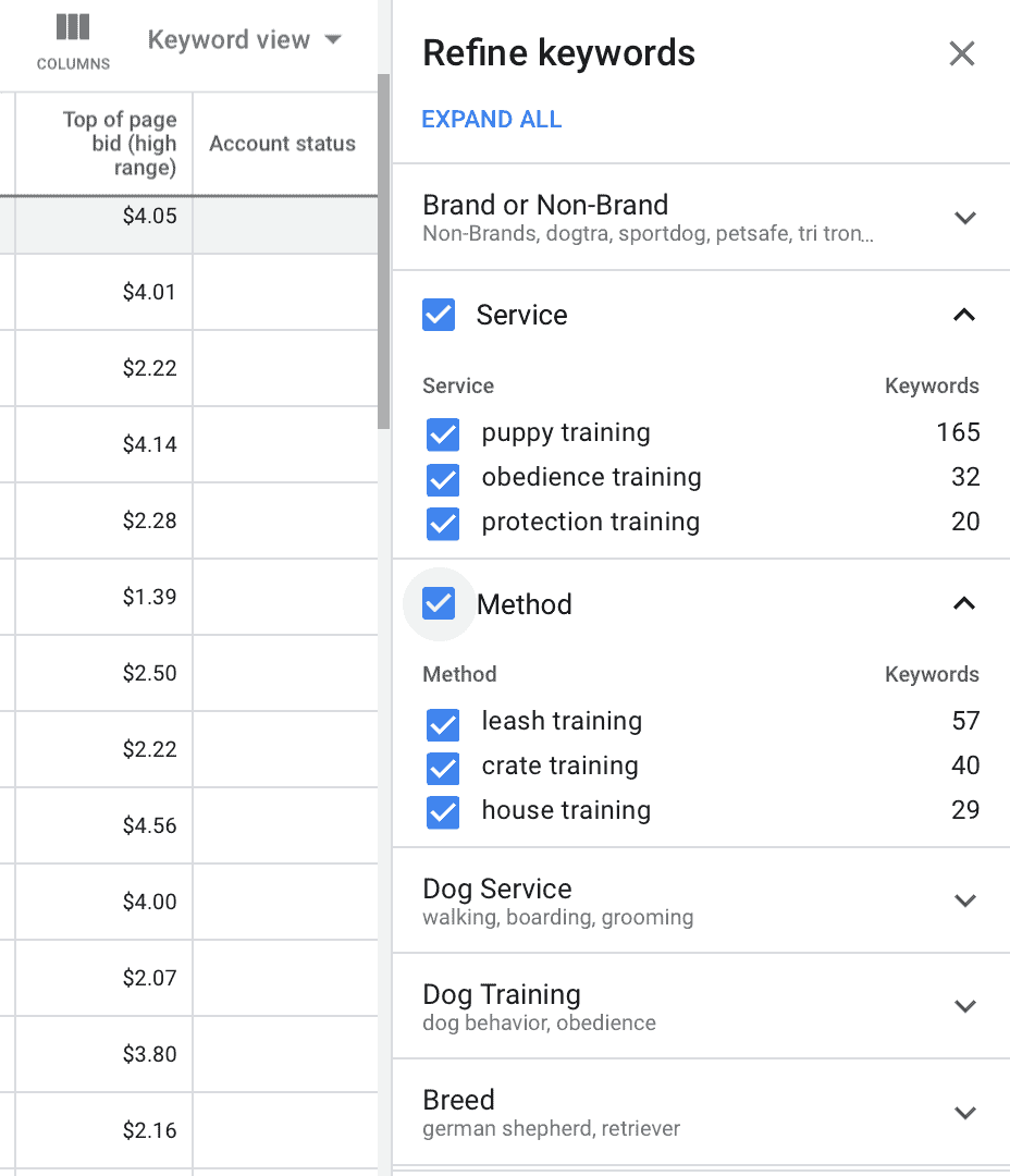 refine keywords feature keyword planner tool