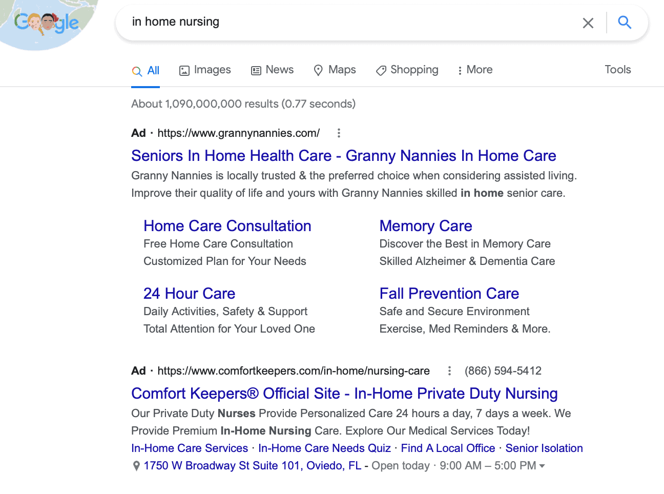 search ads for in home nursing