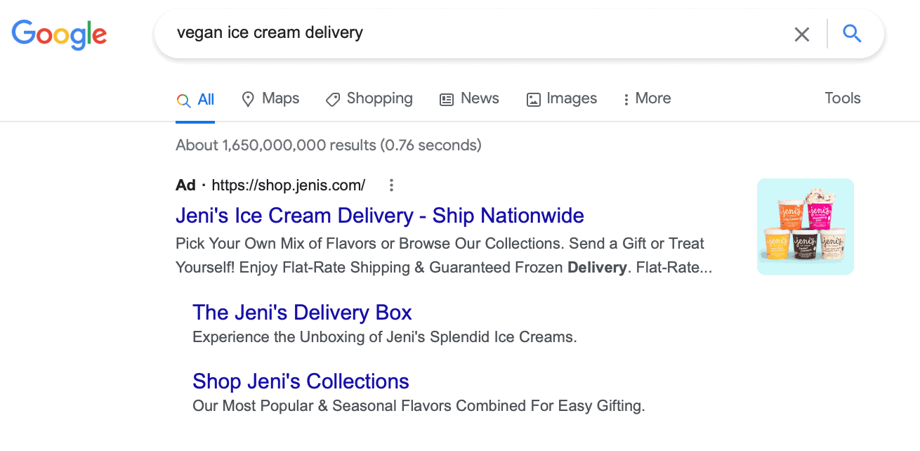 vegan ice cream delivery search ads