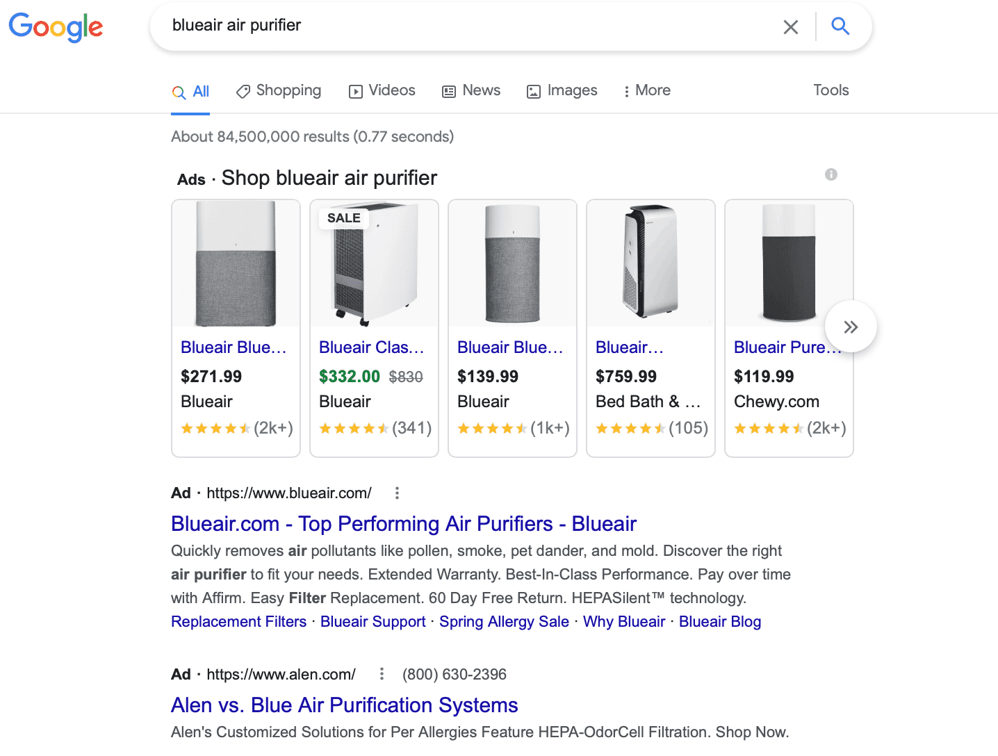 5 Air Purifier in Featured Image A Snippet in Google with Reviews and Prices