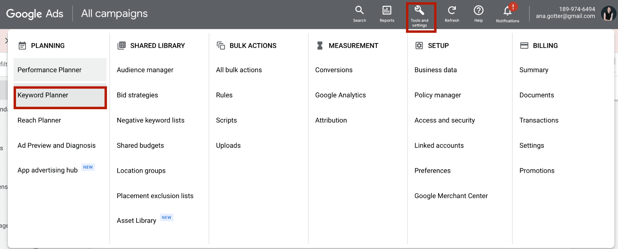 google ads keyword planner tool