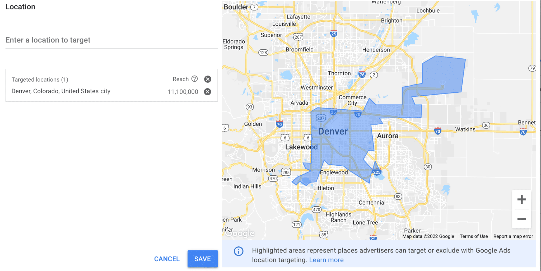 keyword planner location filter