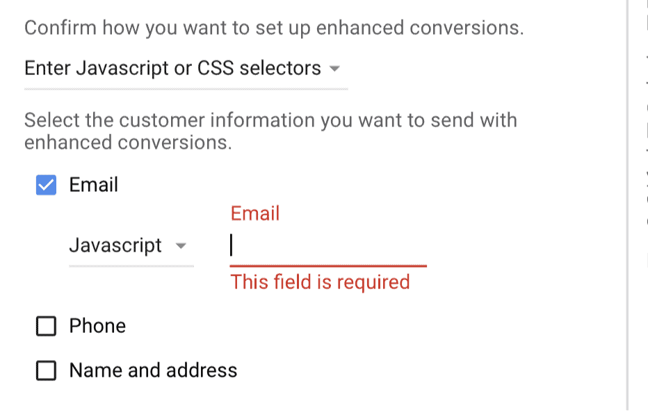 enhanced conversions css selectors