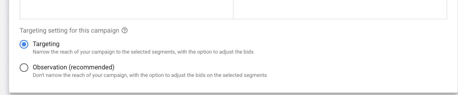 targeting setting for campaign