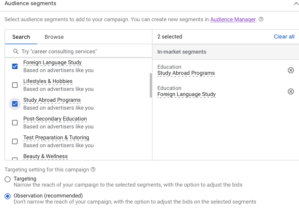 Setting Up A Combined Audience Segment on Google Ads