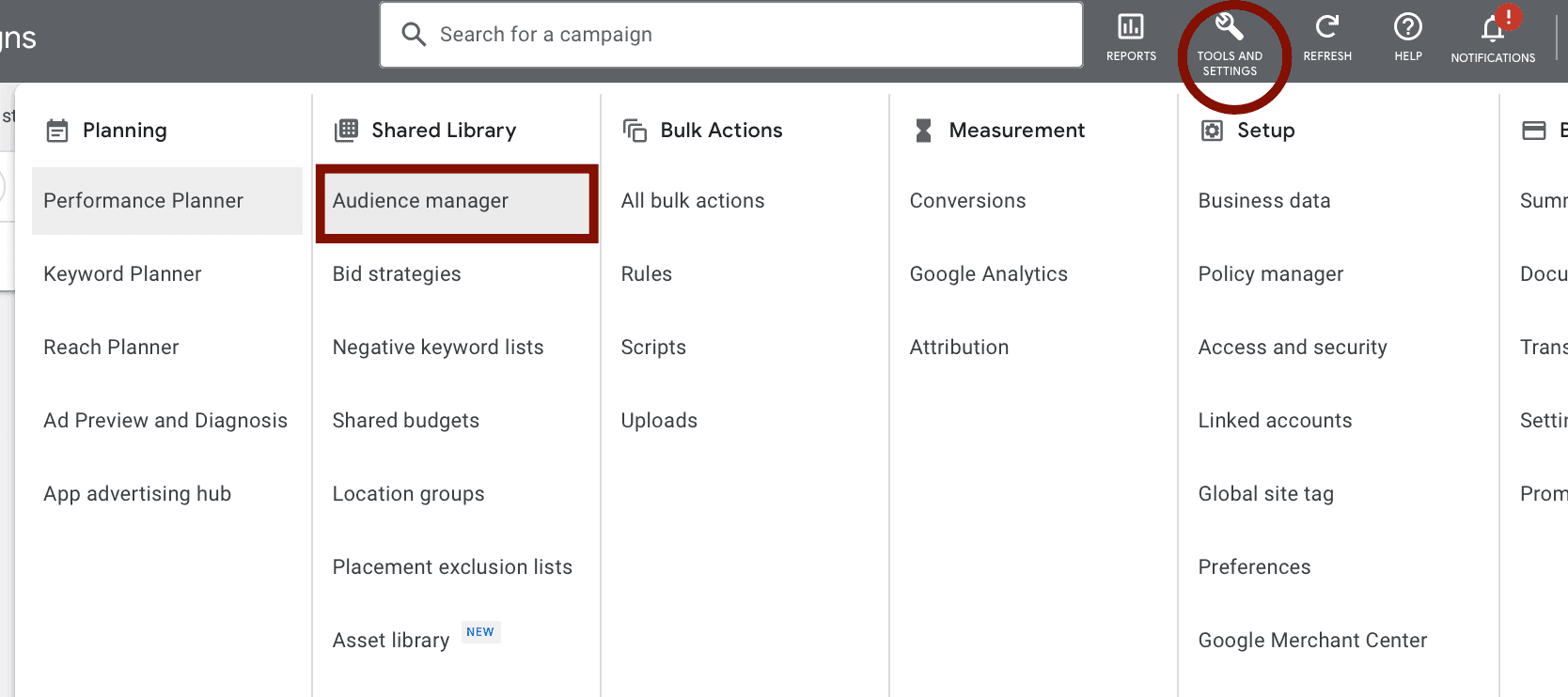 tools settings audience manager