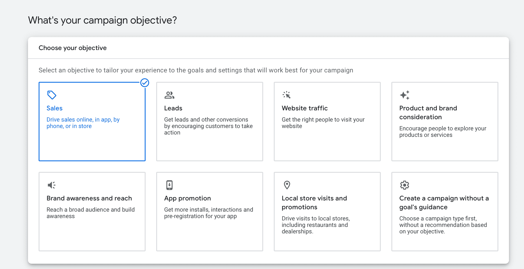 selecting sales for campaign objective