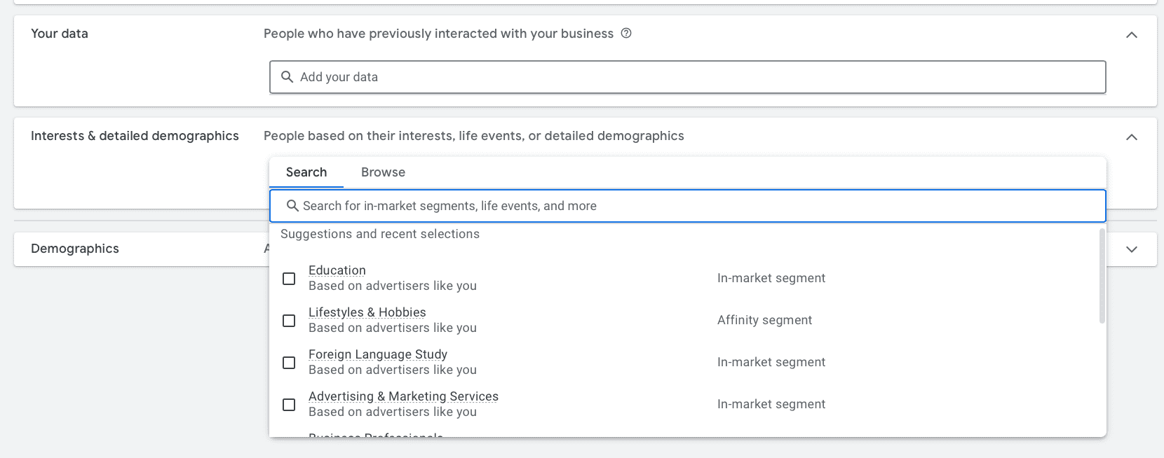 interesting & detailed demographics search audience signals