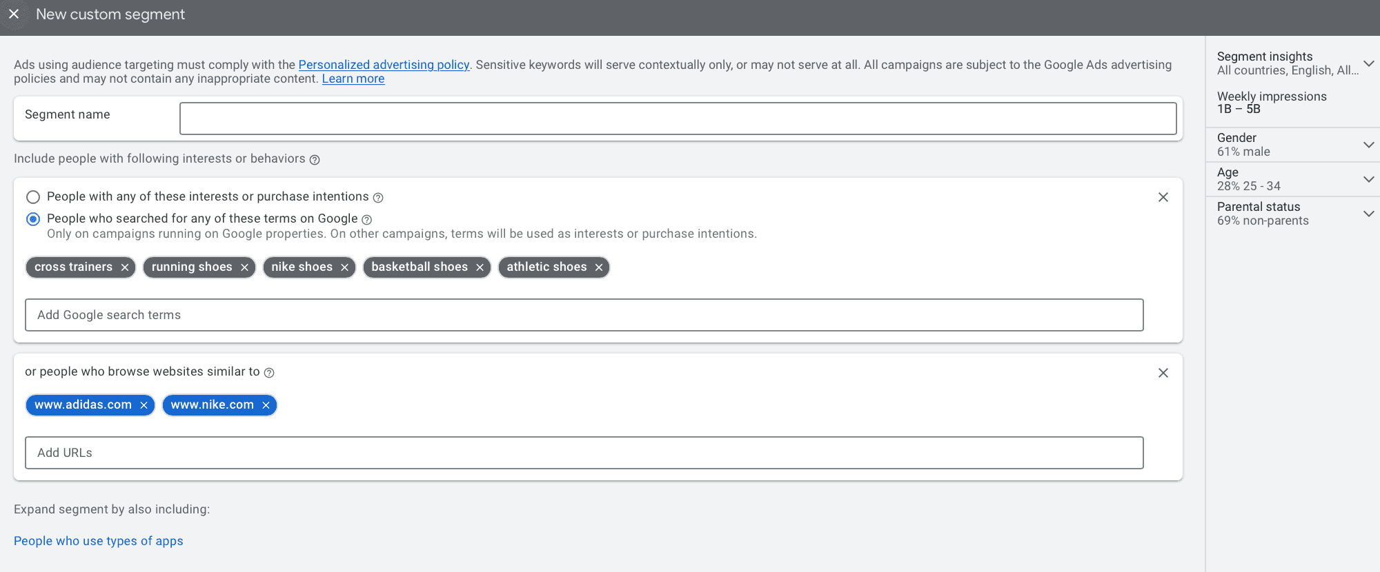 new custom segment audience for audience signal in performance max campaign