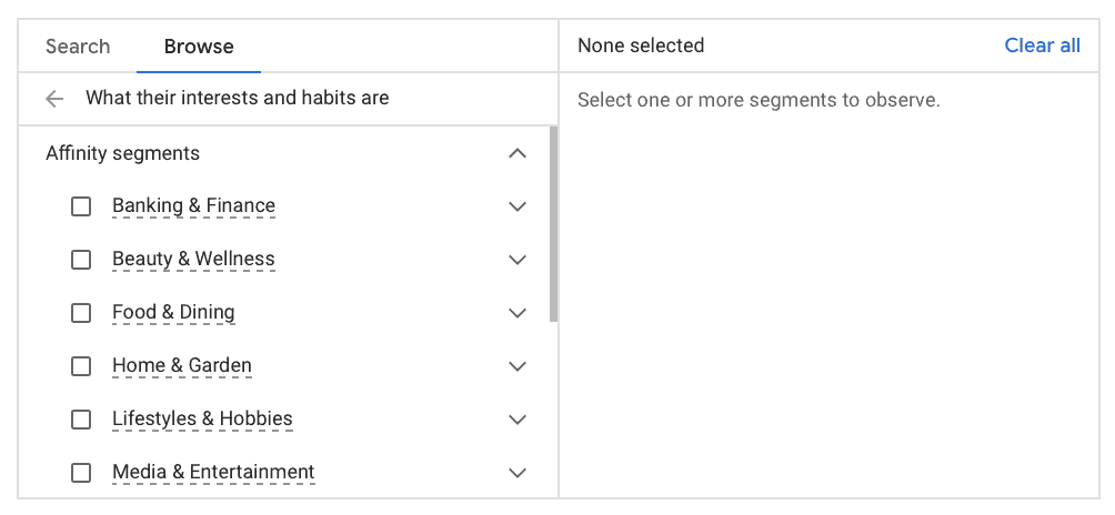 affinity segments google ads