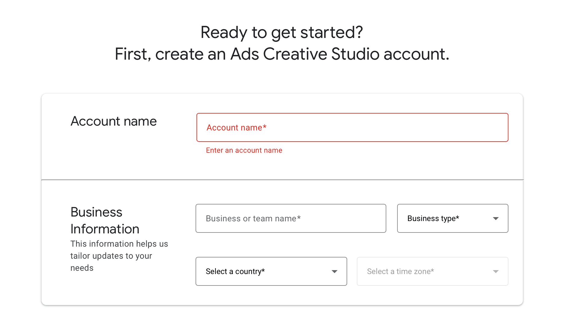 create ads creative studio account
