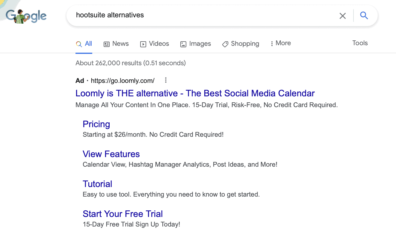 A Sample Ad for Hootsuite Alternatives on Google SERPs