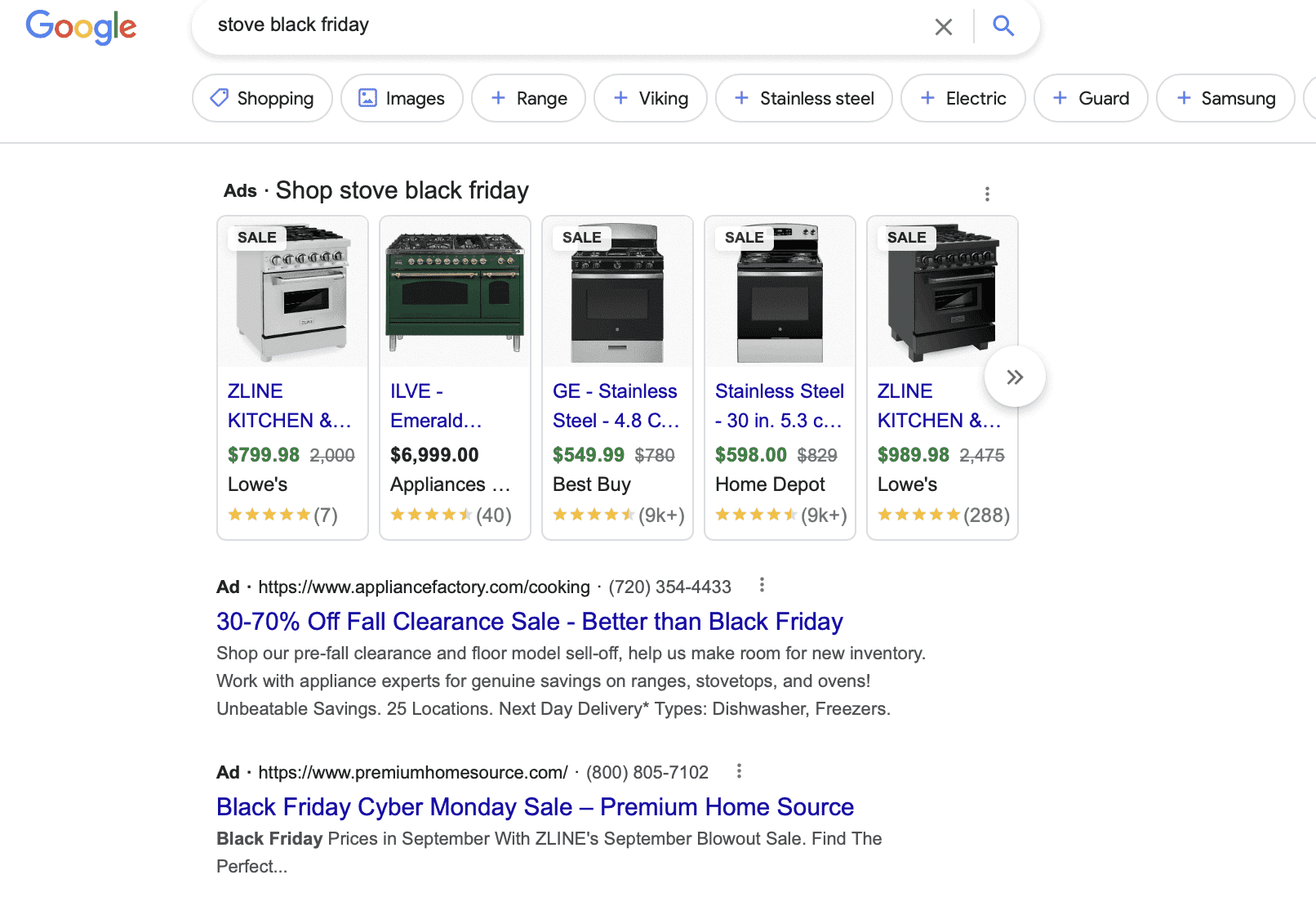 google search results stove black friday