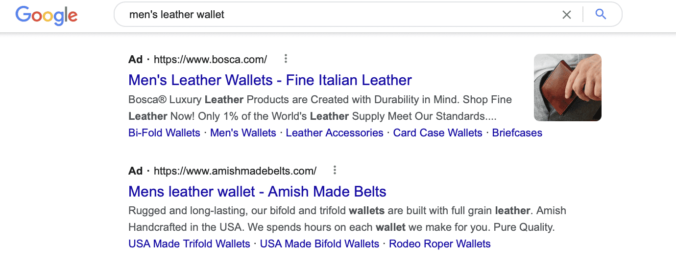 A Sample Ad for Men'S Leather Wallet on Google SERPs