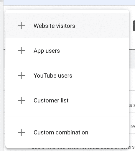 Drop-down menu screenshot with Website visitors selected