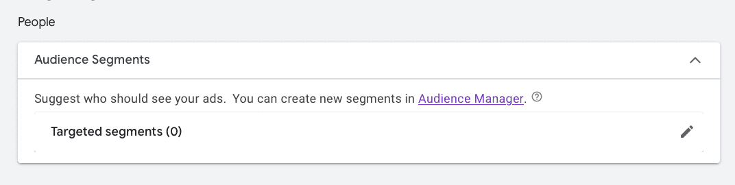 Screenshot from Google Ads platform settings for targeting audience segments