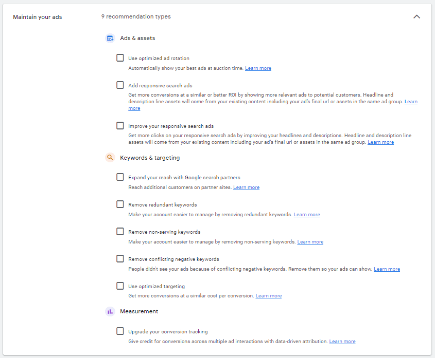 google ads auto apply recommendations