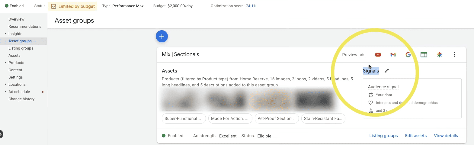 adding search themes in asset group
